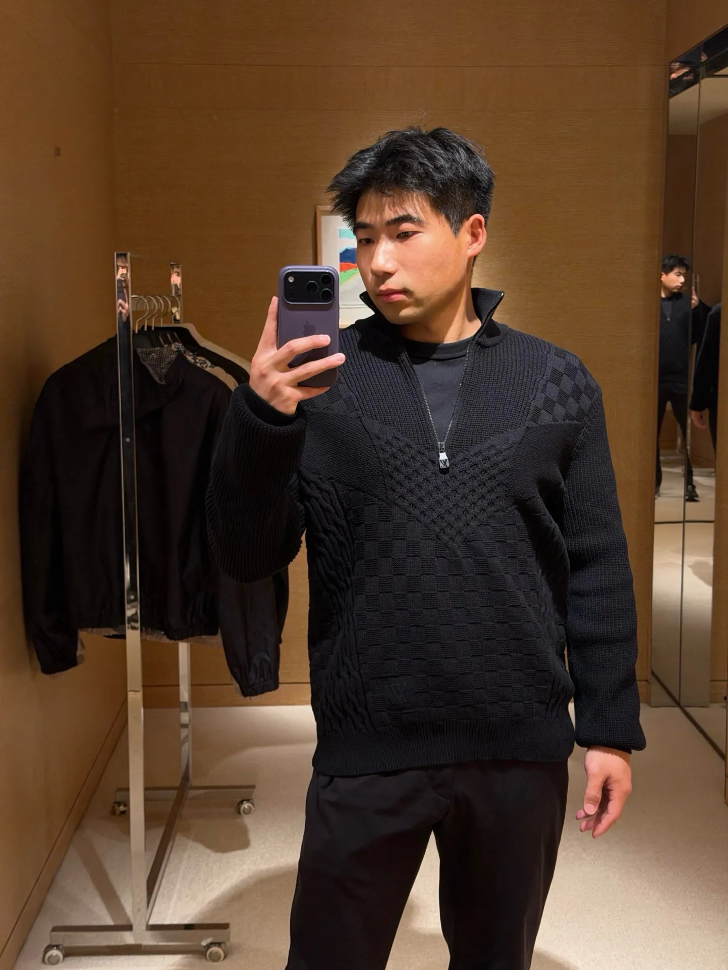 Louis Vuitton/Louis Vuitton Damier cable half-zip turtleneck sweater